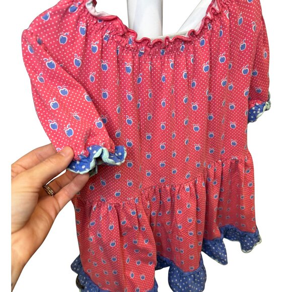 Matilda Jane Jennifer Blue Friends Forever Peasant Top | Pink & Blue Apples | 6 - Picture 4 of 6